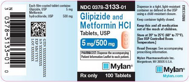 Glipizide and Metformin Hydrochloride Tablets 5 mg/500 mg Bottle Label