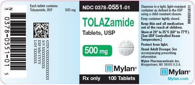 Tolazamide Tablets, USP 500 mg Bottle Label