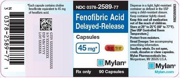 Fenofibric Acid Delayed-Release Capsules 45 mg Bottle Label