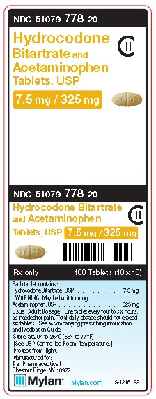 Hydrocodone Bitartrate & Acetaminophen 7.5 mg/325 mg Tablets Unit Carton Label