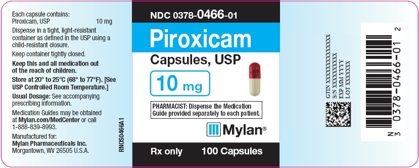 Piroxicam Capsules 10 mg Bottle Label