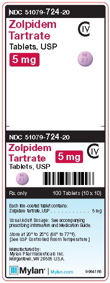 Zolpidem Tartrate 5 mg Tablets C-IV Unit Carton Label