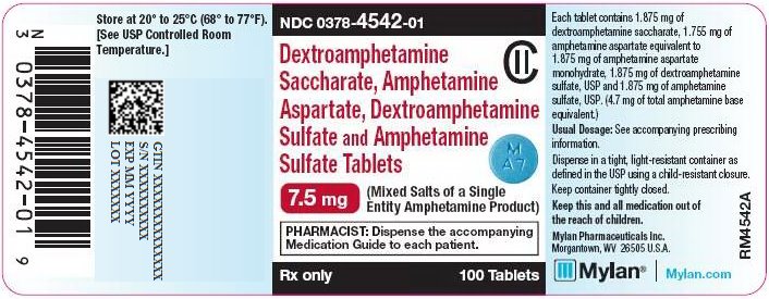 Dextroamphetamine Saccharate, Amphetamine Aspartate, Dextroamphetamine Sulfate and Amphetamine Sulfate Tablets 7.5 mg Bottle Label