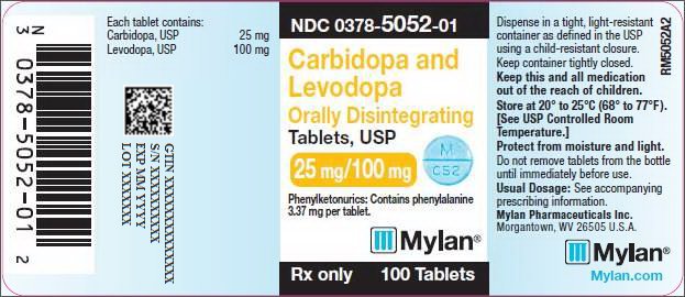 Carbidopa and Levodopa Orally Disintegrating Tablets 25 mg/100 mg Bottle Label
