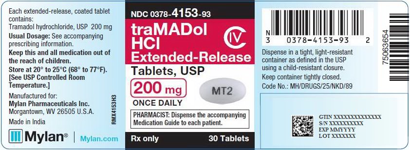 Tramadol Hydrochloride Extended-Release Tablets 200 mg Bottle Label