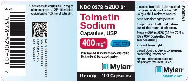 Tolmetin Sodium Capsules, USP 400 mg Bottle Label