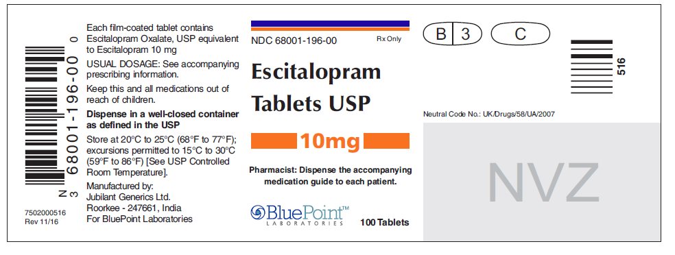 Escitalopram Tablets USP 10mg 100 Tablets Rev 11-16