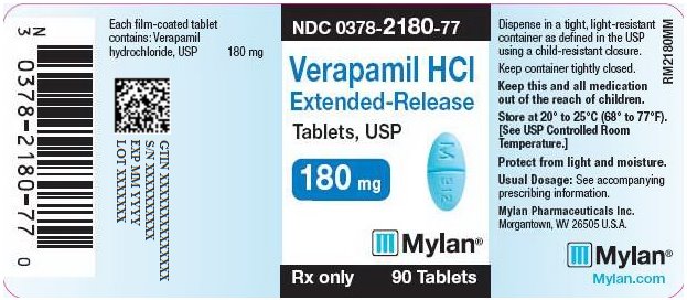 Verapamil HCl Extended-Release Tablets, USP 180 mg Bottle Label