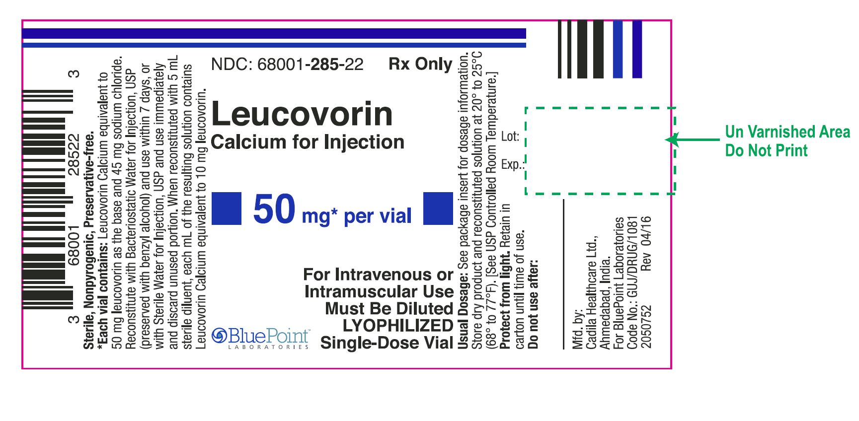 leucovorin Calcium for Injection 50mg vial label