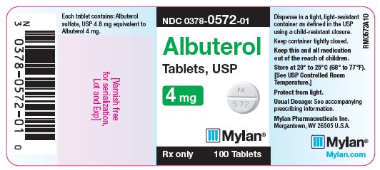 Albuterol Tablets 4 mg Bottle Label