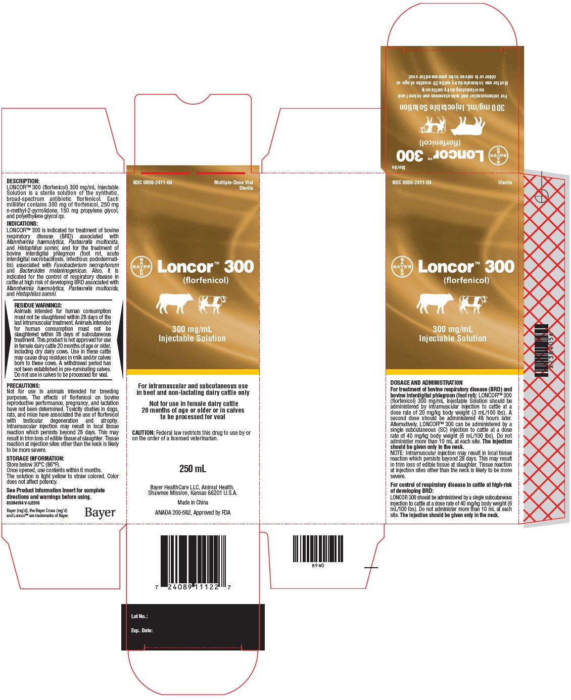 Loncor 300 (florfenicol) 300 mg/mL Injectable Solution carton label