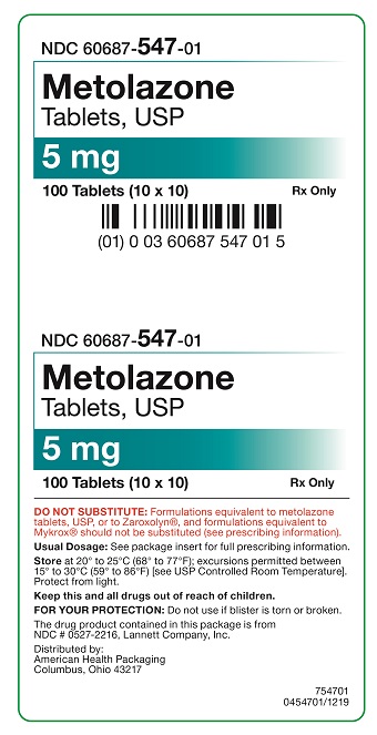 5 mg Metolazone Tablets Carton