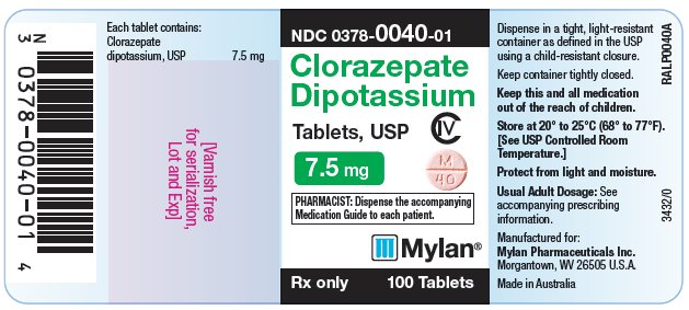 Clorazepate Dipotassium Tablets, USP 7.5 mg Bottle Label