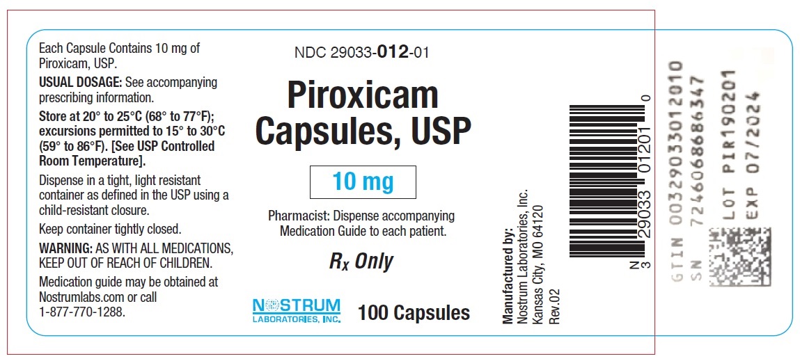 Piroxicam Capsules 10 mg Bottle Label