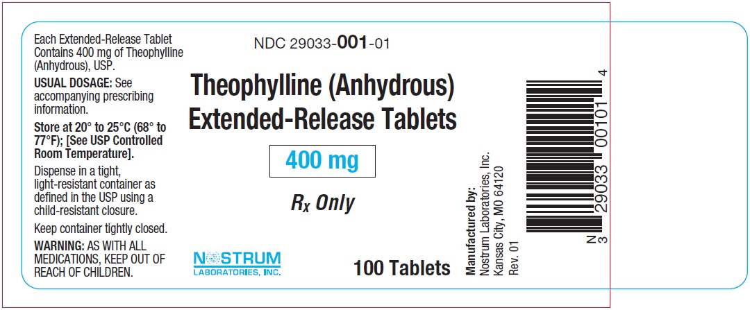 Theophylline (Anhydrous) Extended-Release Tablets 400 mg Bottle Label