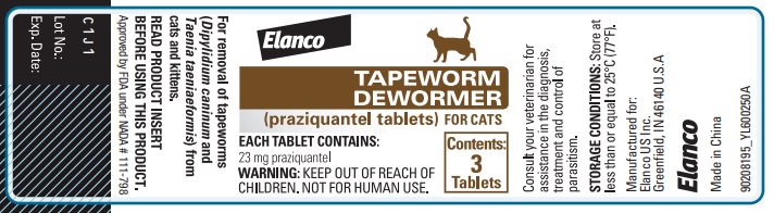 Tapeworm Dewormer for Cats 3 tablet bottle label