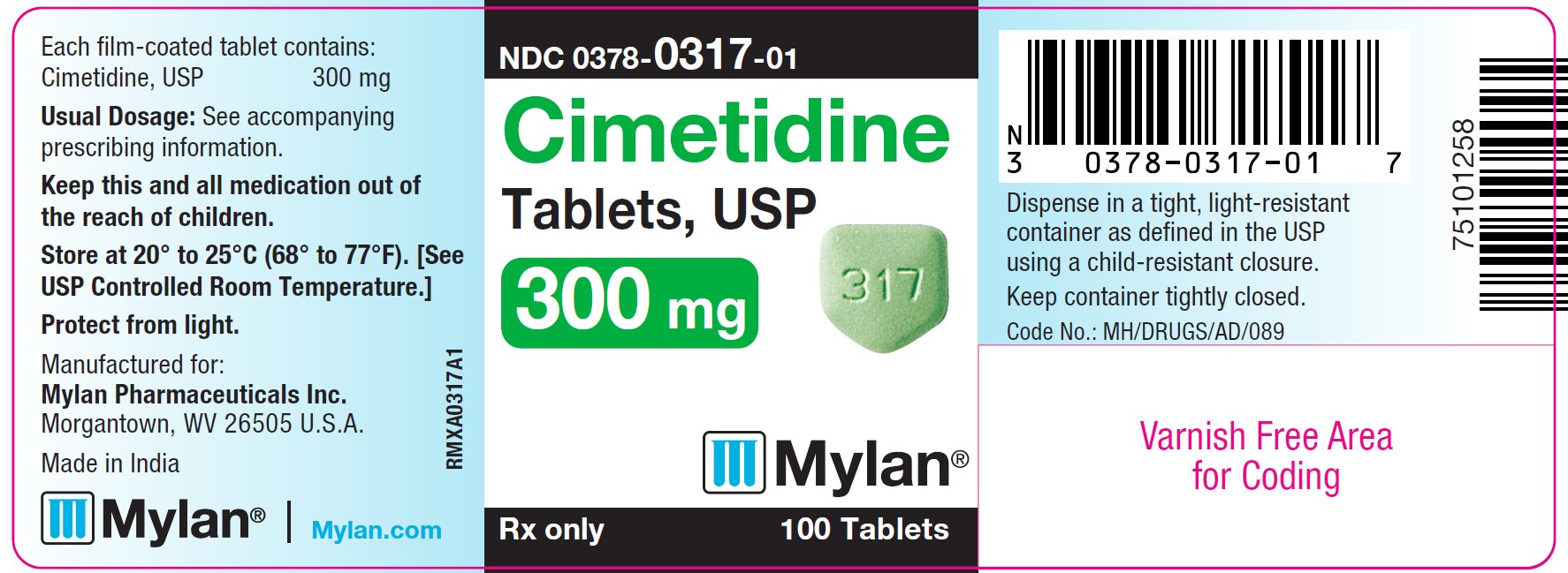 Cimetidine Tablets 300 mg Bottle Label