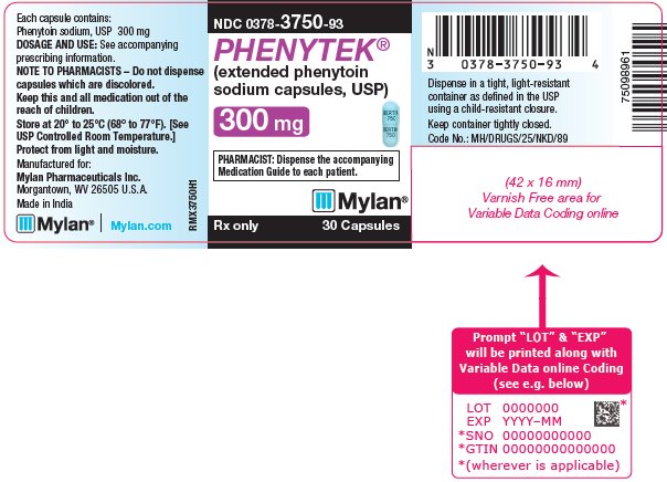 Phenytek (extended phenytoin sodium capsules, USP) 300 mg Bottle Label