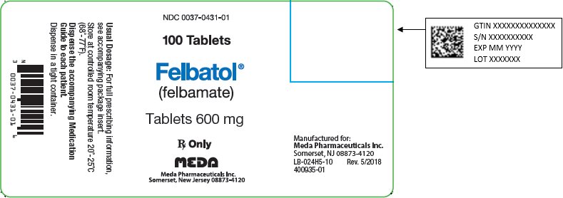 Felbatol Tablets 600 mg Bottle Label
