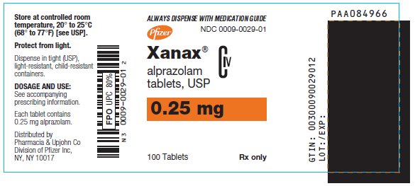 Xanax 0.25 mg product label