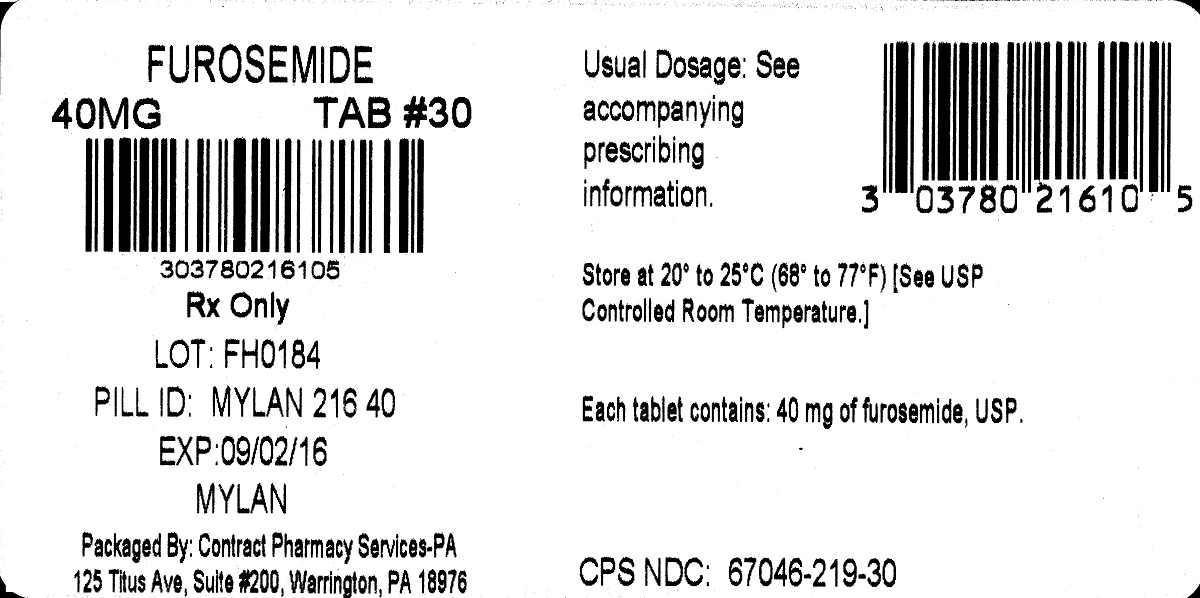 Furosemide Tablets, USP 40 mg Bottle Label