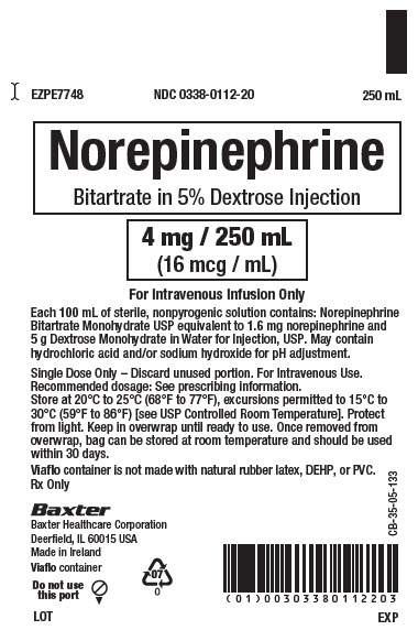 Representative Norepinephrene Container Label  0338-0112-20
