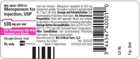 Meropenem for Injection, USP 500 mg vial label image