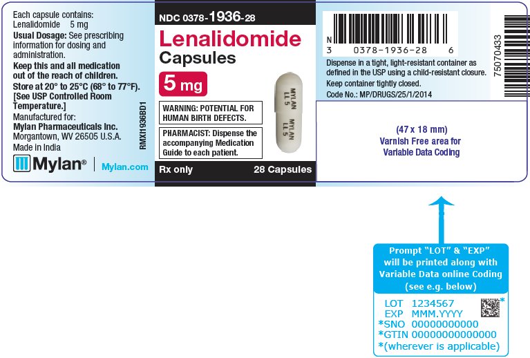 Lenalidomide Capsules 5 mg Bottle Label