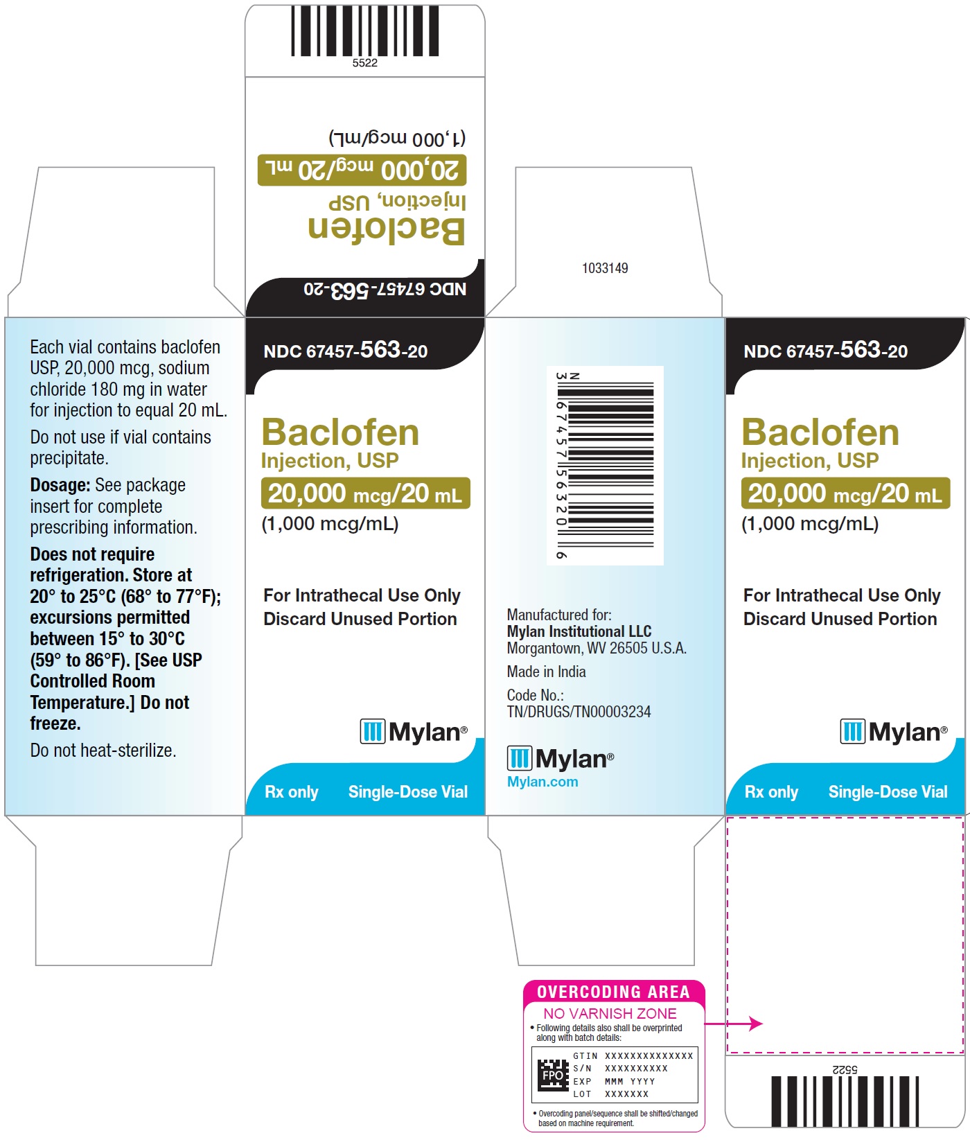 Baclofen Injection, USP 20,000 mcg/20 mL Carton Label