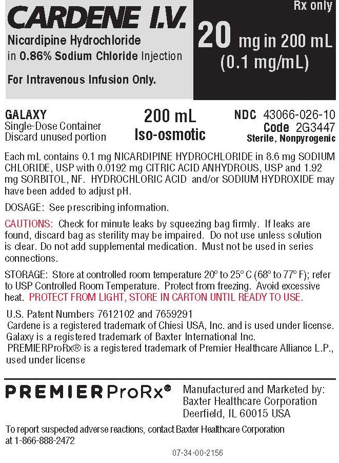Cardene Representative 20 mg Container Label 1 of 2  NDC 43066-026-10