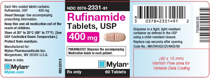 Rufinamide Tablets, USP 400 mg Bottle Label