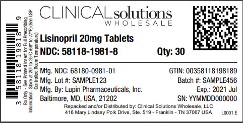 Lisinopril 20mg Tablet 30 count blister card