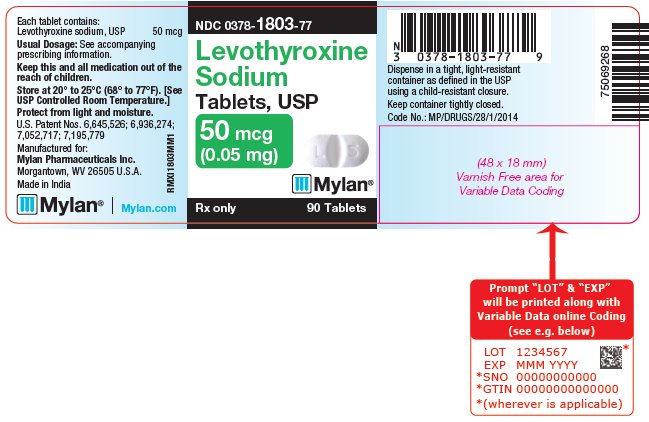 Levothyroxine Sodium Tablets, USP 50 mcg Bottle Label