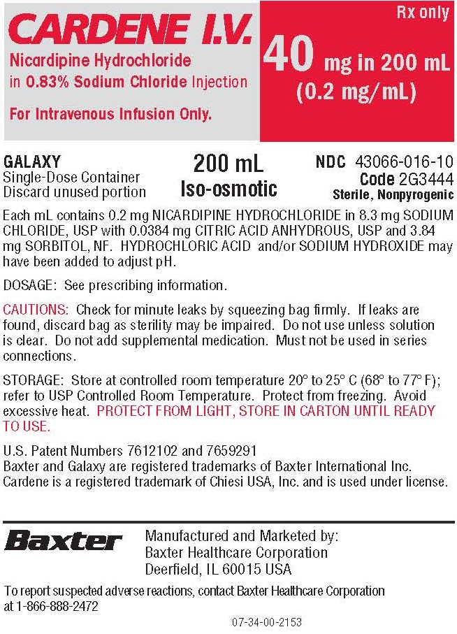 CARDENE Representative 40 mg Container Label 1 of 2 NDC 43066-016-10