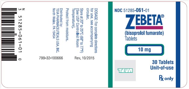 Zebeta® (bisoprolol fumarate) Tablets 10 mg, 30s Label