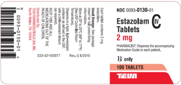 Estazolam Tablets 2 mg CIV, 100s Label
