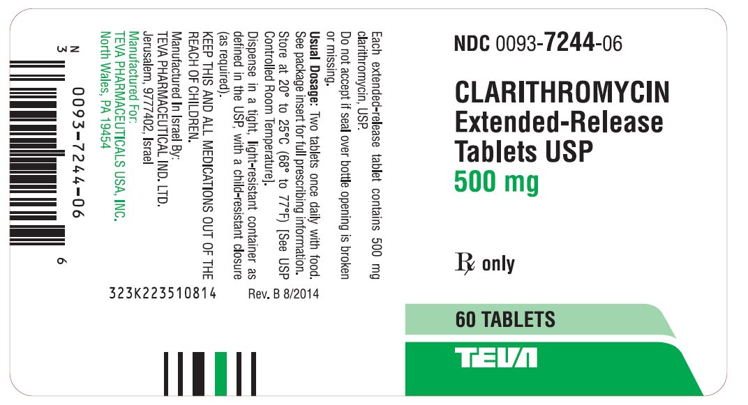 Clarithromycin Extended-Release Tablets USP 500 mg 60s Label 