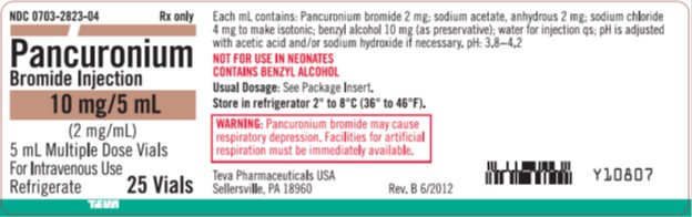 Pancuronium Bromide Injection 2 mg/mL, 25 x 5 mL Multiple Dose Vial Tray Label
