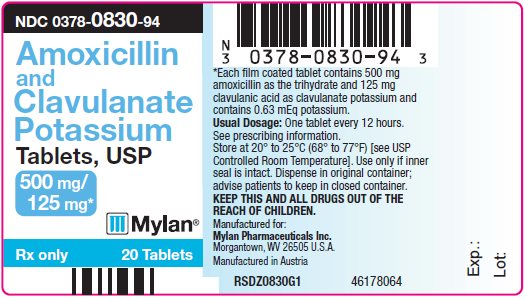 Amoxicillin and Clavulanate Potassium Tablets, USP 500 mg/125 mg Bottle Label