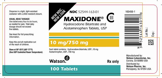 Maxidone® (hydrocodone bitartrate and acetaminophen tablets USP) CIII 10 mg/750 mg, 100s Label