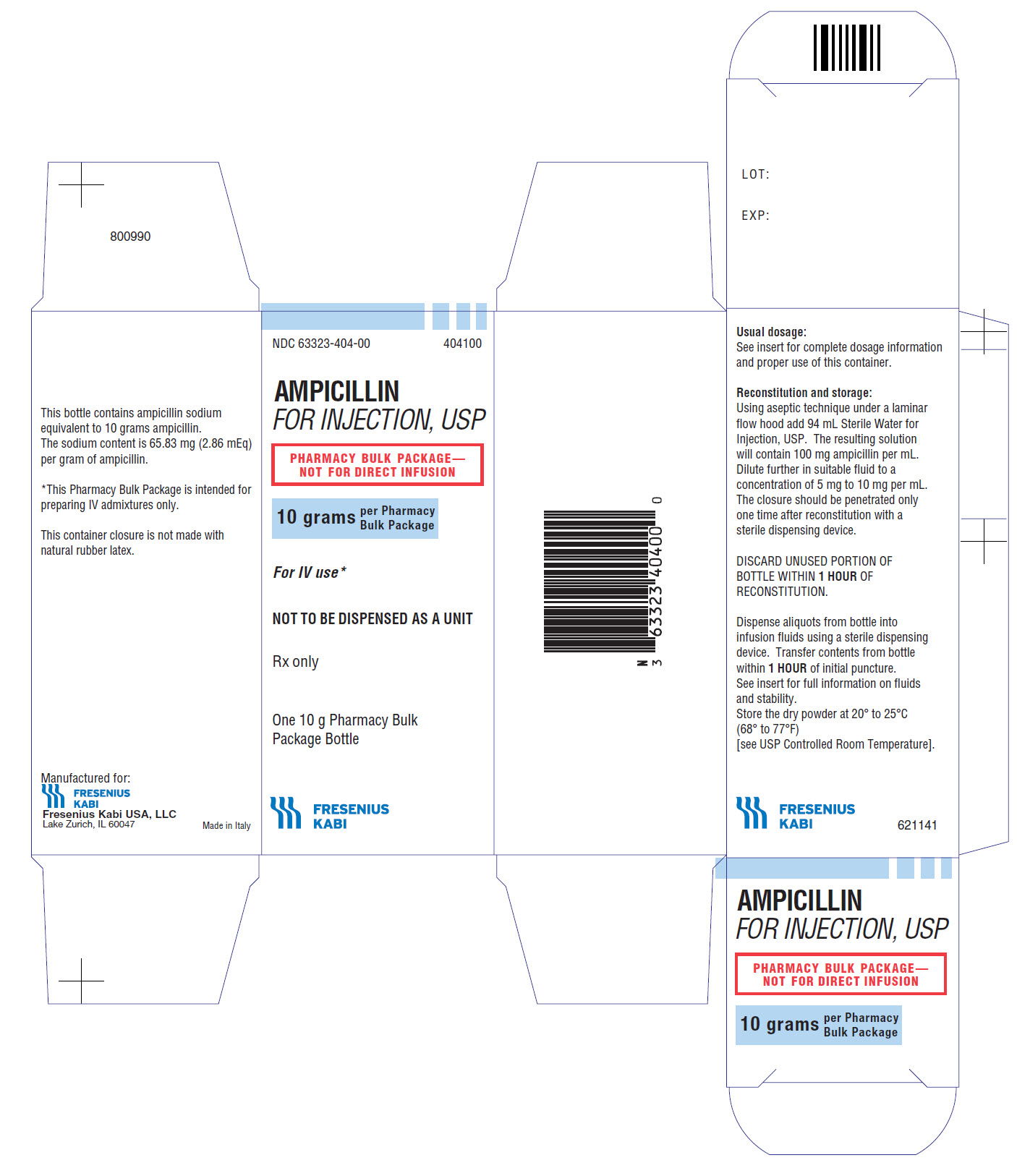 Ampicillin for Injection, USP 10 g carton label