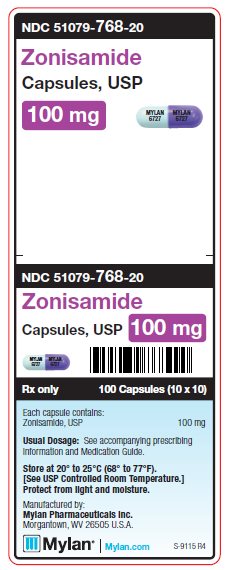 Zonisamide 100 mg Capsules Unit Carton Label