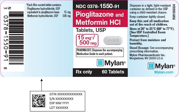 Pioglitazone and Metformin HCl Tablets, USP 15 mg/500 mg Bottle Label