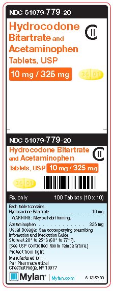 Hydrocodone Bitartrate & Acetaminophen 10 mg325 mg Tablets Unit Carton Label