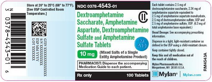 Dextroamphetamine Saccharate, Amphetamine Aspartate, Dextroamphetamine Sulfate and Amphetamine Sulfate Tablets 10 mg Bottle Label