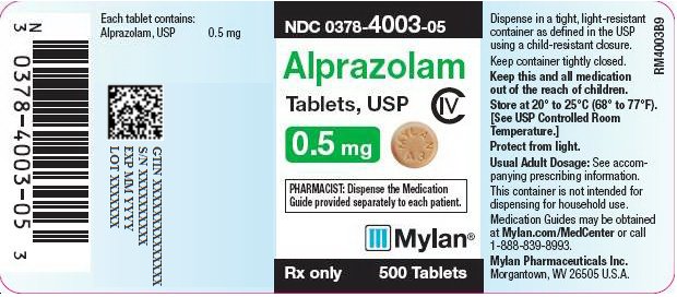 Alprazolam Tablets 0.5 mg Bottle Label