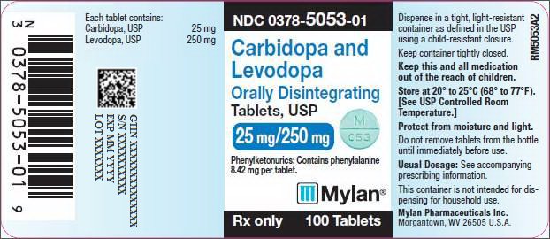 Carbidopa and Levodopa Orally Disintegrating Tablets 25 mg/250 mg Bottle Label