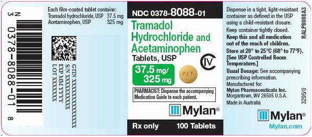 Tramadol Hydrochloride and Acetaminophen Tablets 37.5 mg/325 mg Bottle Label