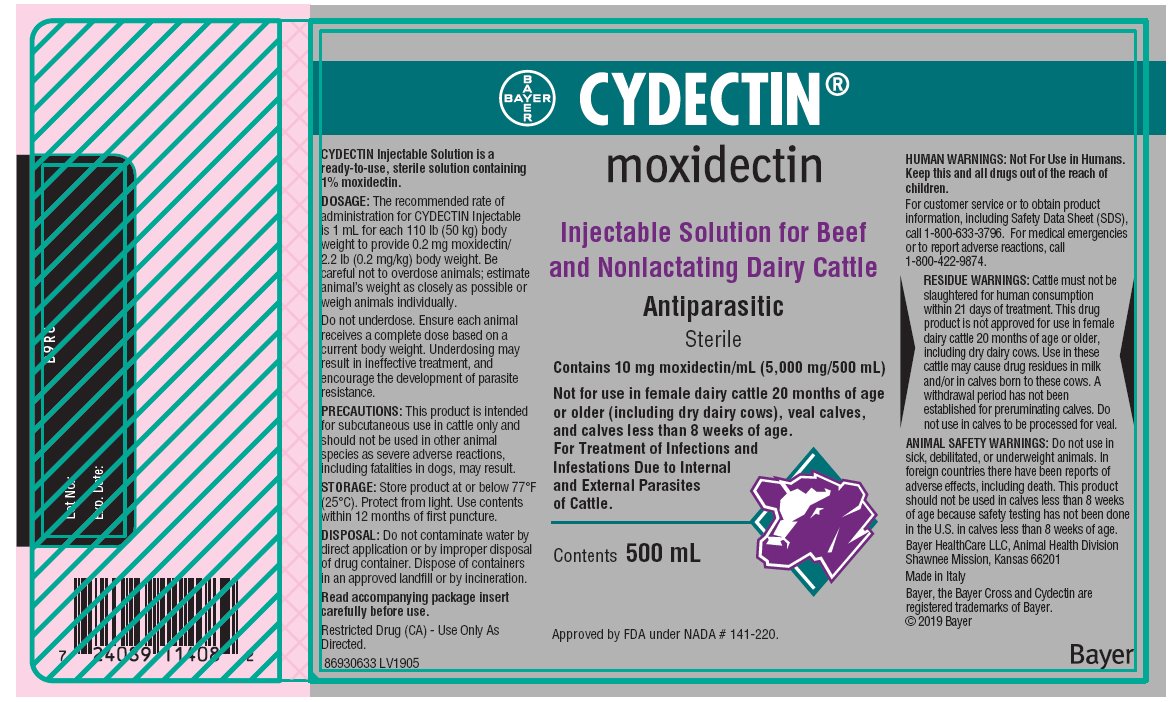 Cydectin (moxidectin) Injectable Solution for Beef and Nonlactating Dailry Cattle label