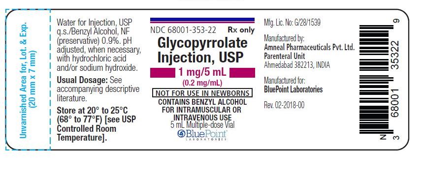 Glycopyrrolate Injection 1mg_5mL - 5 mL fill Vial Label -Bluepoint Rev 02-2018-00